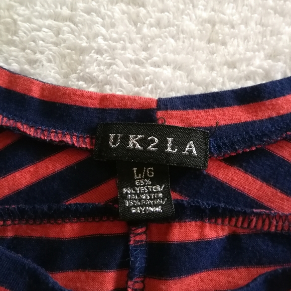 UK2LA Striped 3/4 Sleeve High Low Crop Top - Picture 3 of 3